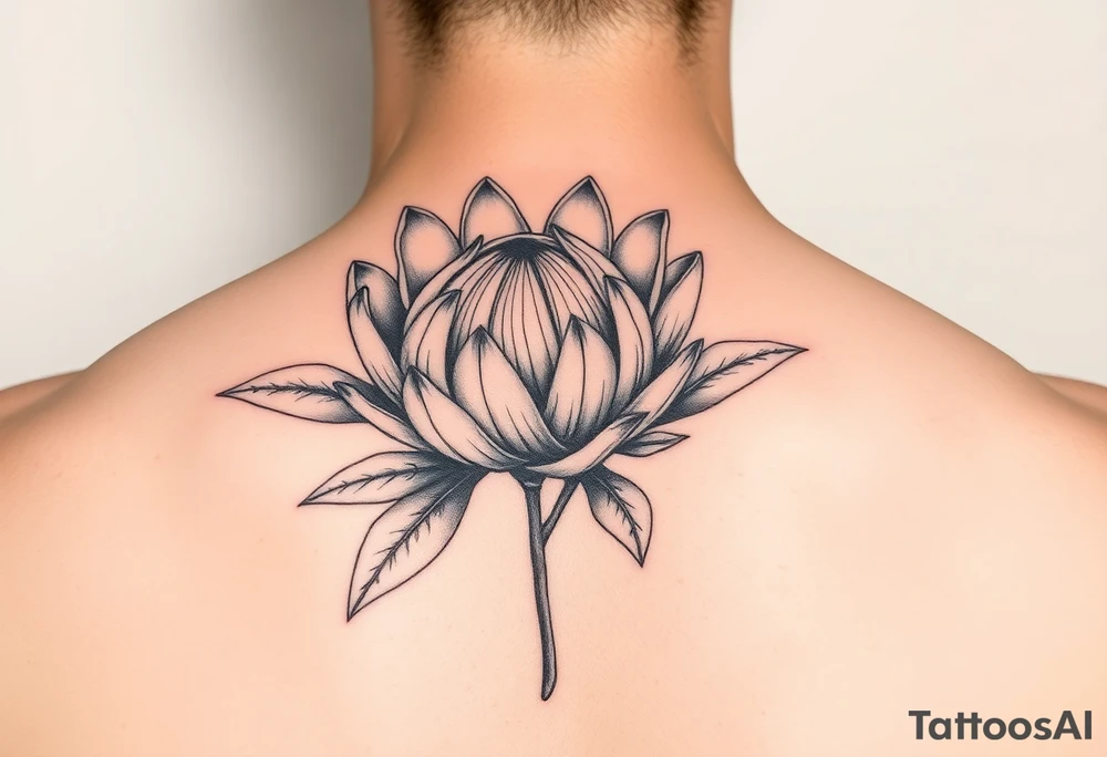 Protea flower with leafs tattoo idea