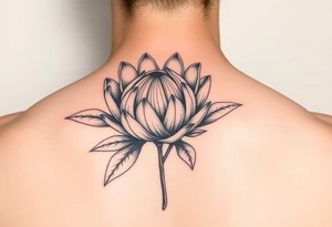 Protea flower with leafs tattoo idea