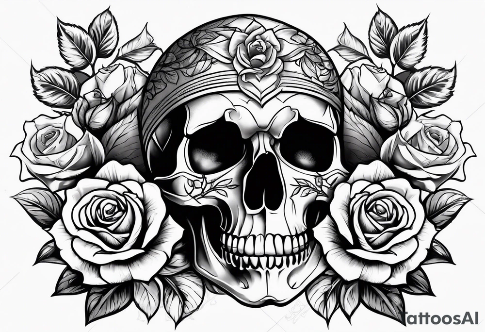 skull with roses tattoo idea