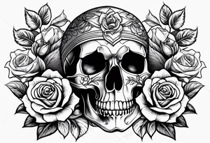 skull with roses tattoo idea