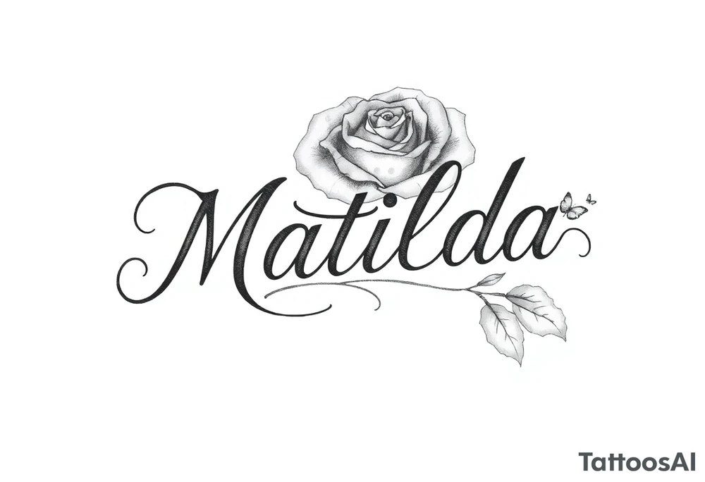 The name ‘Matilda’ in a rose tattoo idea