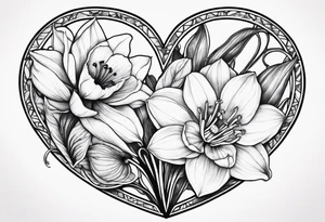 A daffodil a water lily and a morning glory in a heart tattoo idea