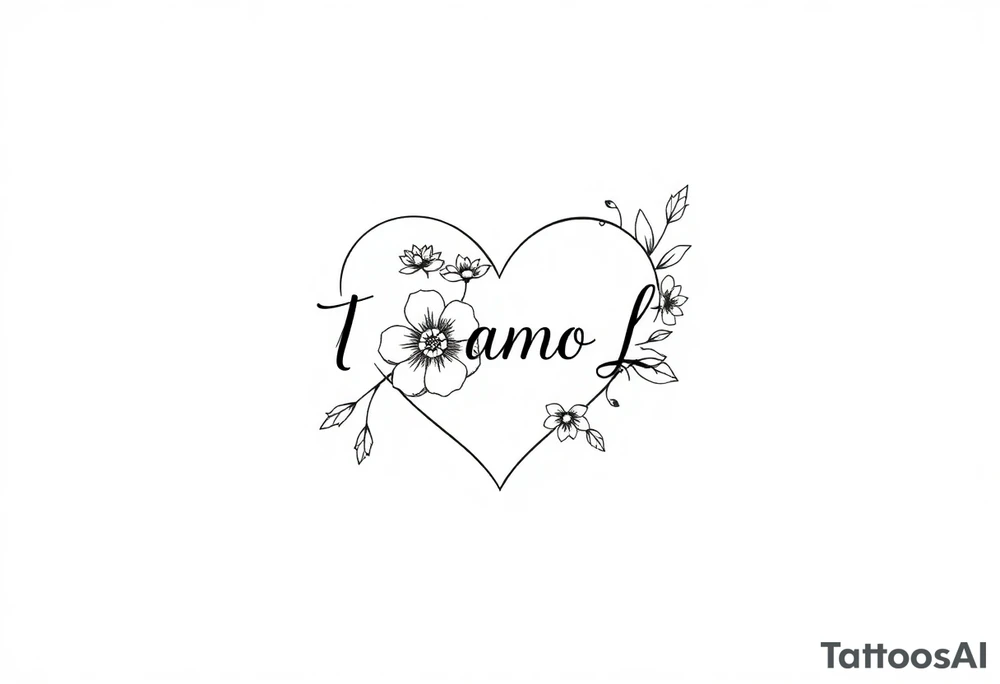 I want (Ti Amo L)in a small heart shape with flowers tattoo idea