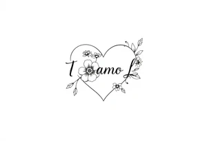 I want (Ti Amo L)in a small heart shape with flowers tattoo idea