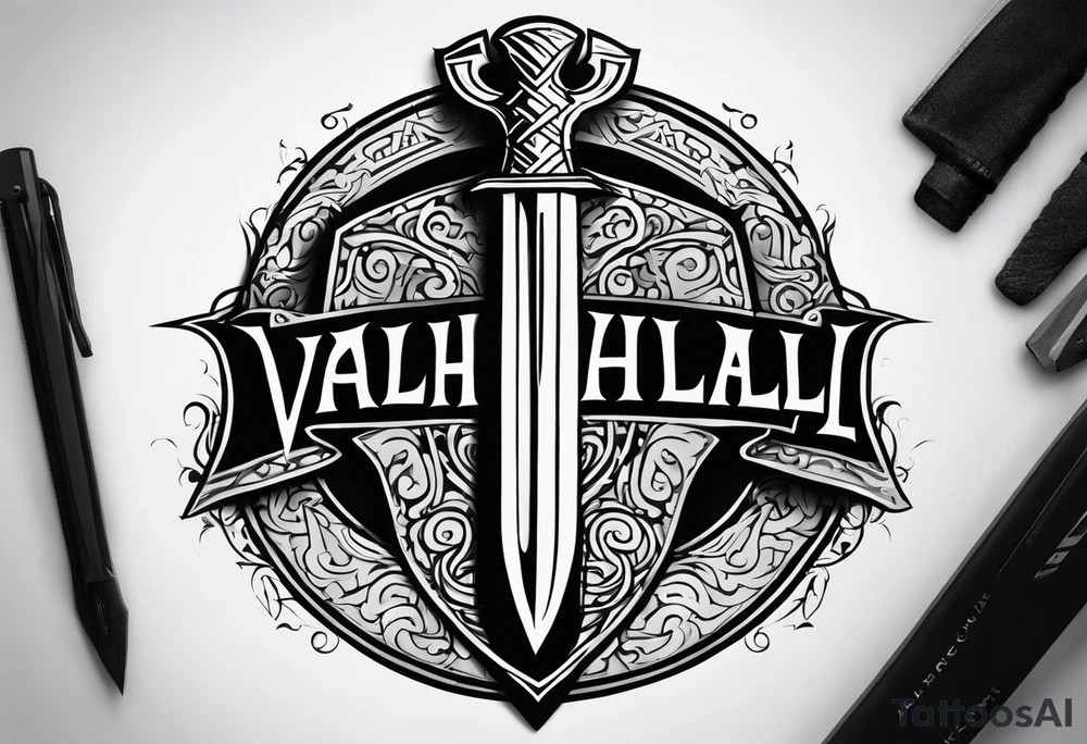 Valhalla shield sword tattoo idea