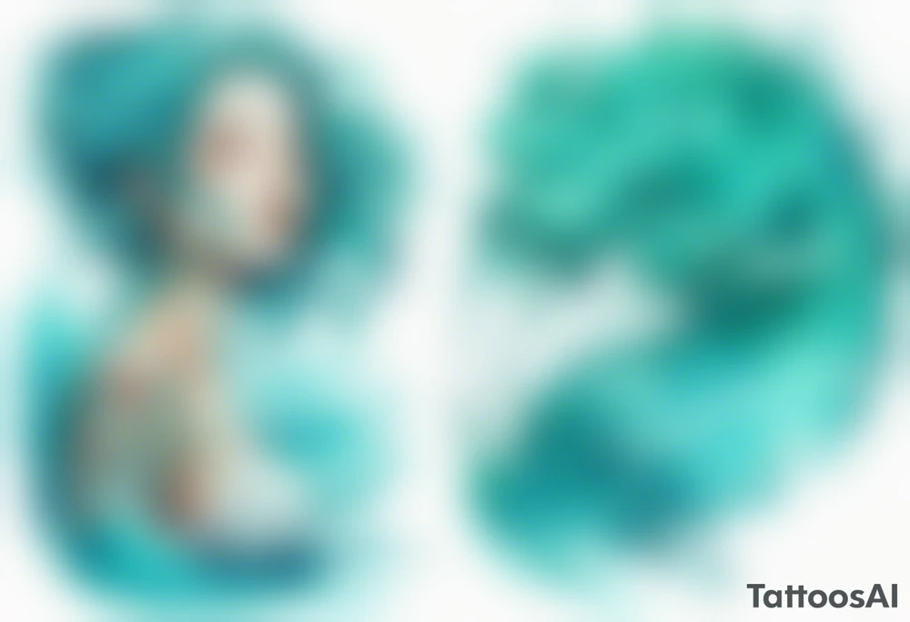 a woman made out of water emerging from the sea, turquoise hair tattoo idea