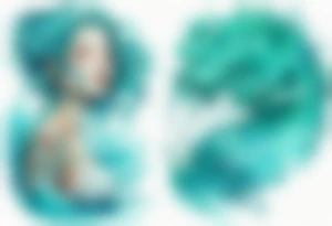a woman made out of water emerging from the sea, turquoise hair tattoo idea