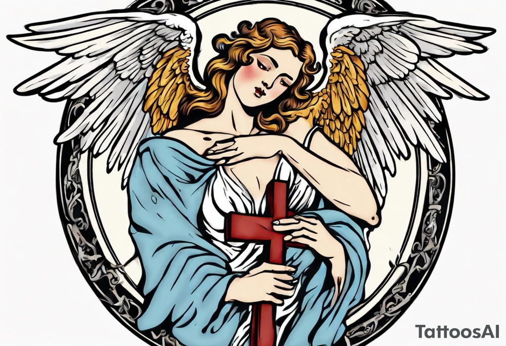 Angel holding a cross tattoo idea