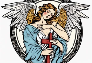 Angel holding a cross tattoo idea