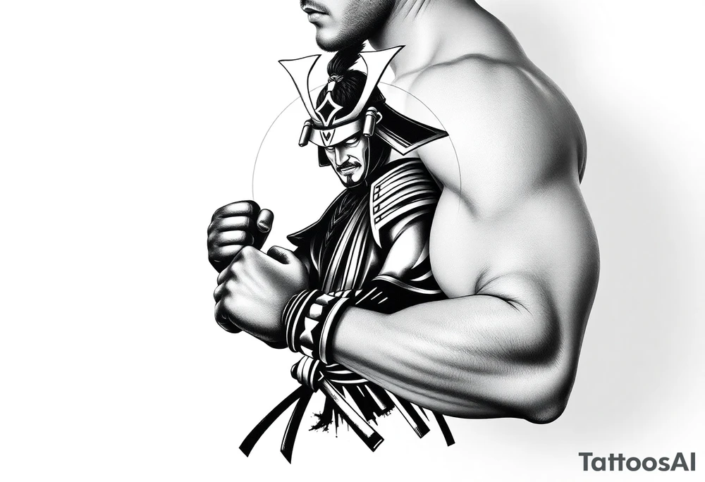 noble samurai warrior silhouette at sunset with boxing gloves tattoo idea