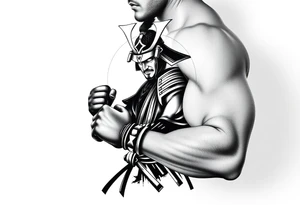noble samurai warrior silhouette at sunset with boxing gloves tattoo idea