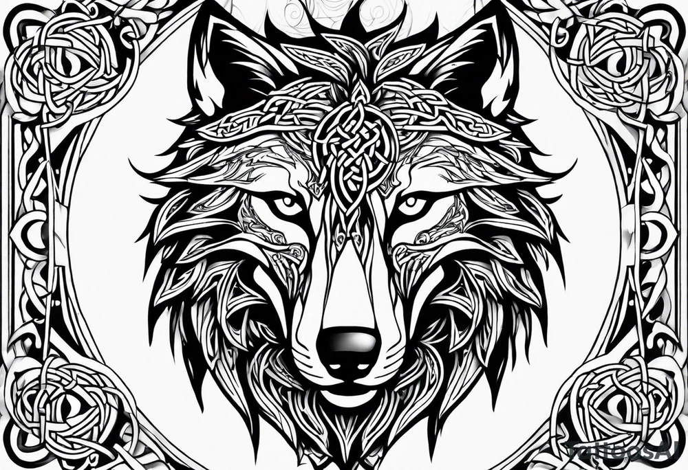 Celtic wolf face tattoo idea