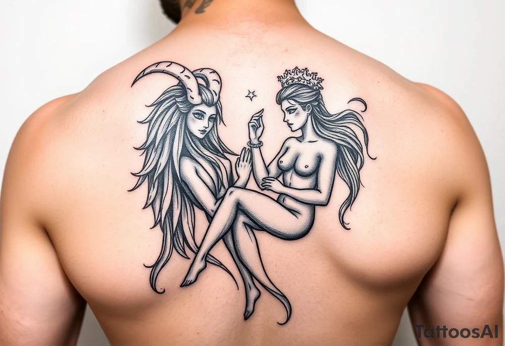 Male capricorn holding female virgo tattoo idea