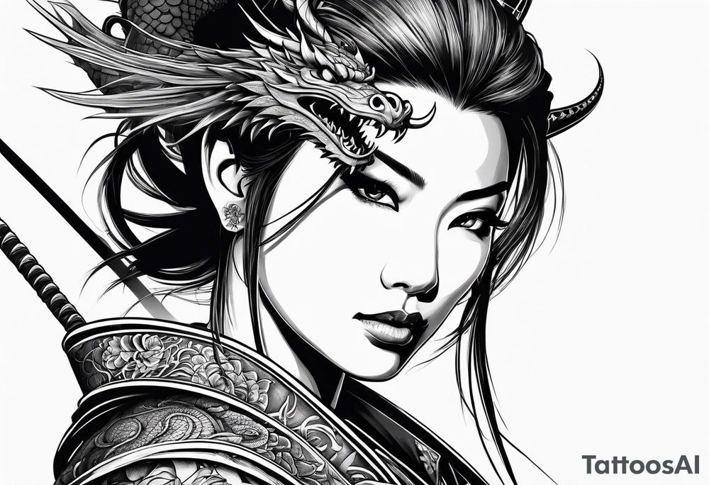 full beautiful female samurai with a dragon tattoo idea