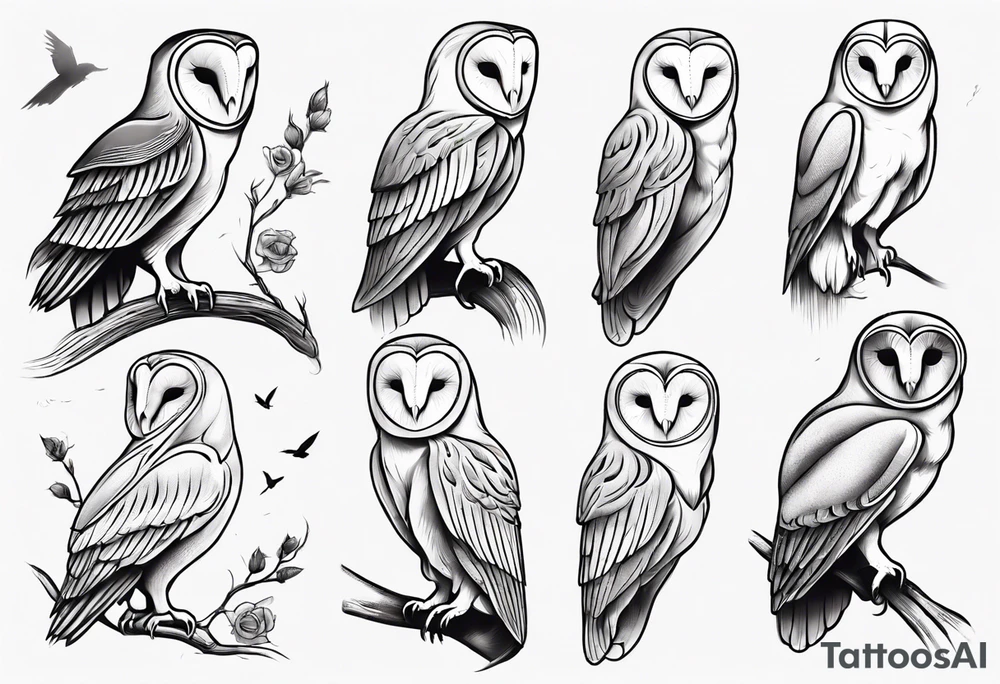 Fine line barn owl tattoo idea