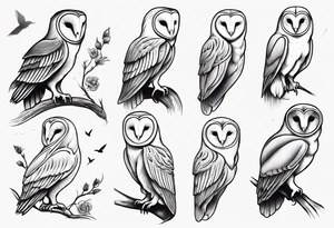 Fine line barn owl tattoo idea
