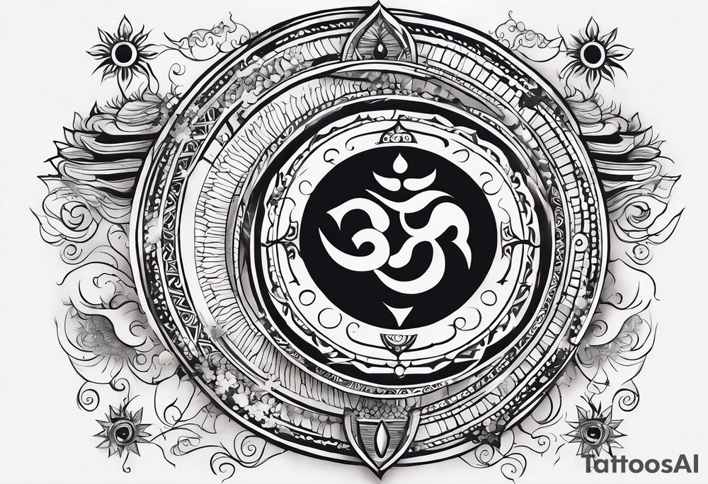 incorporating symbols of travel like a compass or a world map, alongside imagery that represents joy and happiness, such as a smiling sun or playful clouds? These elements can complement Lord Shiva in a dynamic and uplifting tattoo design, reflecting your adventurous spirit and positive outlook on life. tattoo idea