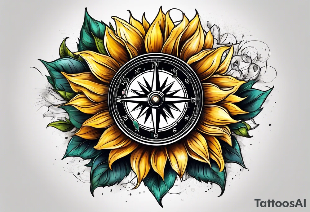 Sunflower next to a compass tattoo idea