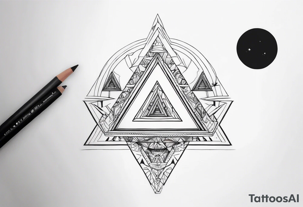 multiple small triangle portals to fantasy world, forearm tattoo tattoo idea