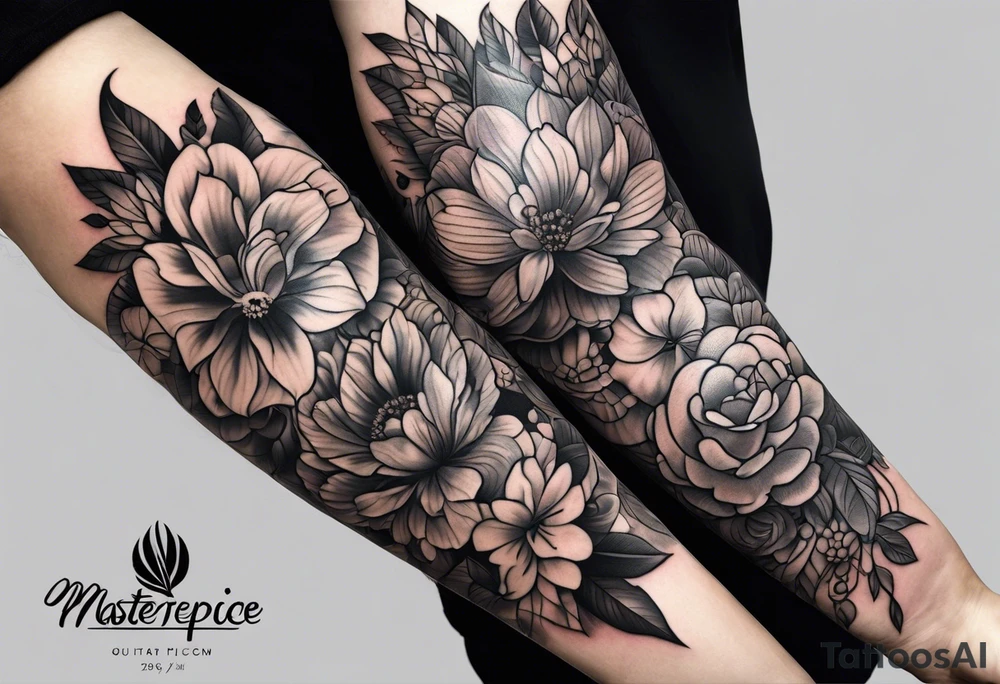Flower full arm sleeve tattoo idea