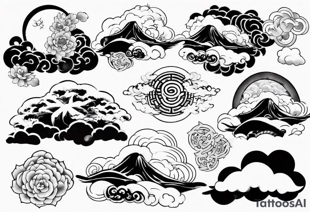 Japanese cloud with gojo anime tattoo idea