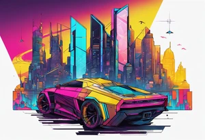 cyberpunk 2077, forearm tattoo, geometric, subtle, men, city skyline, bright colour, tattoo idea