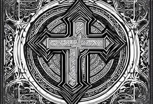Arabic bible verse with a cross in the background and clouds surrounding the cross. make it realistic and the cross is very simple. The words will be written over the cross. tattoo idea