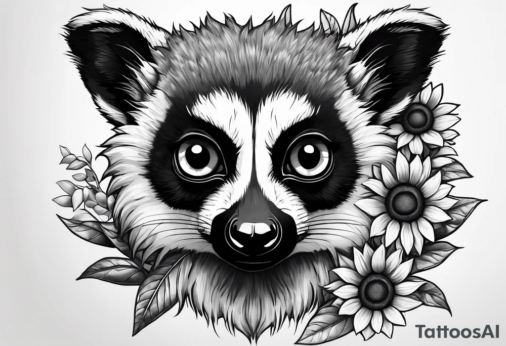 A lemur and a single sunflower tattoo idea