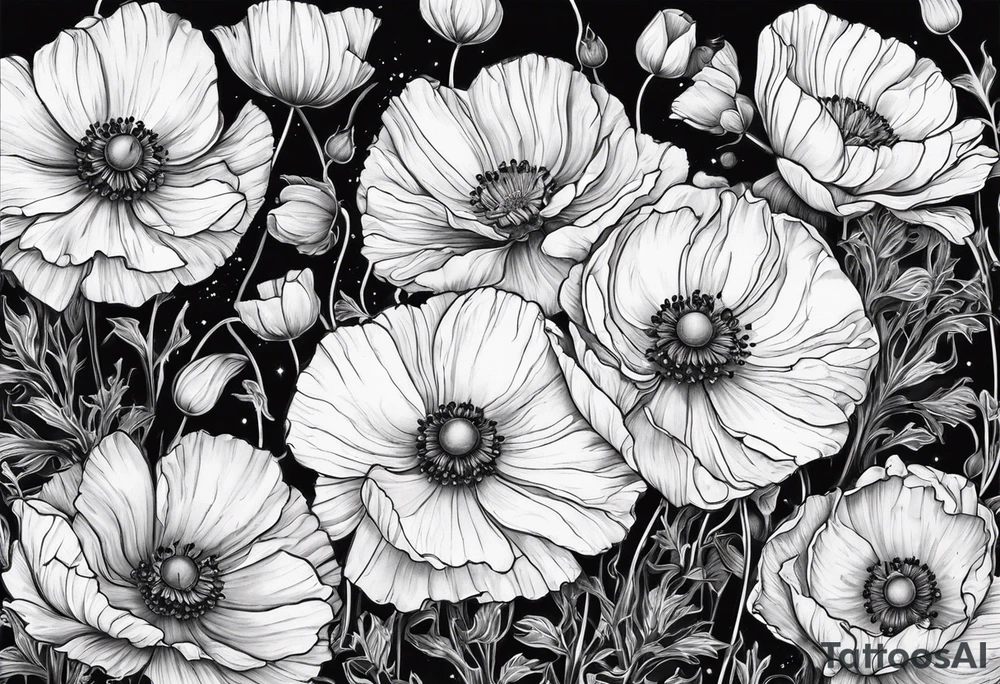 Cosmos and Poppies tattoo idea