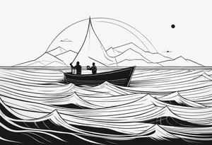 BOAT IN SEA WITH PEOPLE tattoo idea