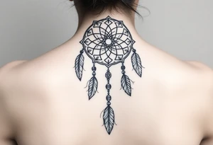 native dreamcatcher with flowing feathers and sacred beads tattoo idea