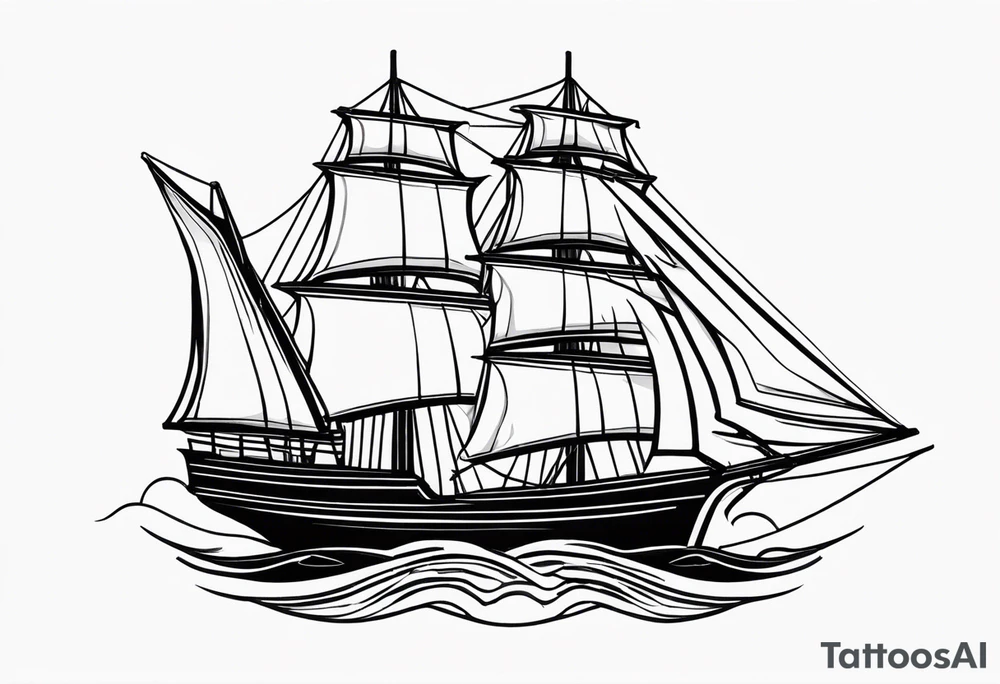 A American traditional sail ship made in a modern Blackwork style tattoo idea