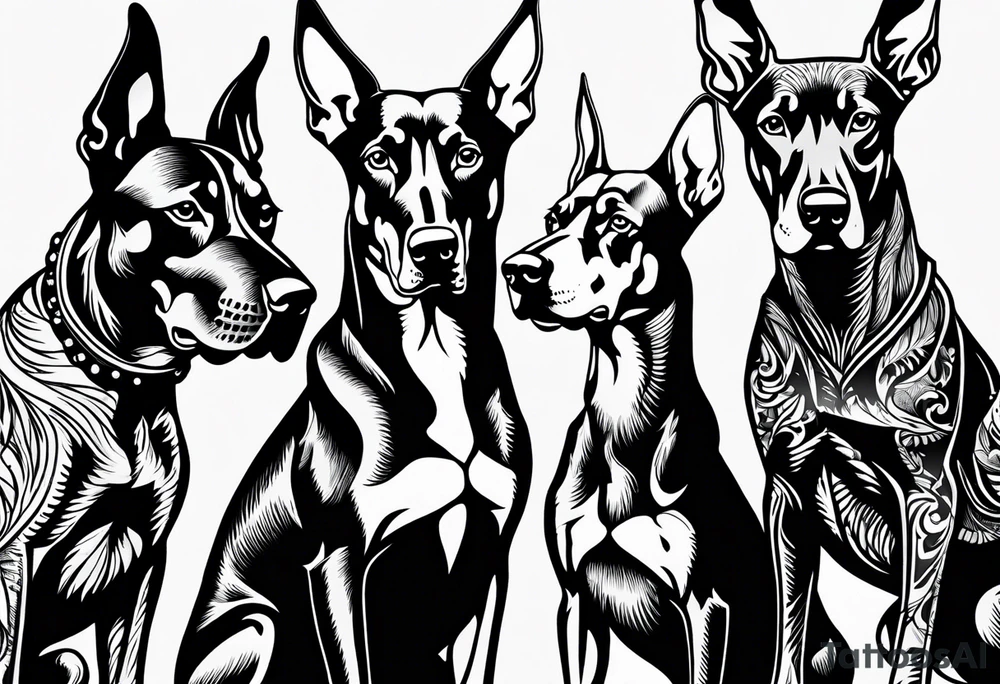 3 barking Dobermans tattoo idea