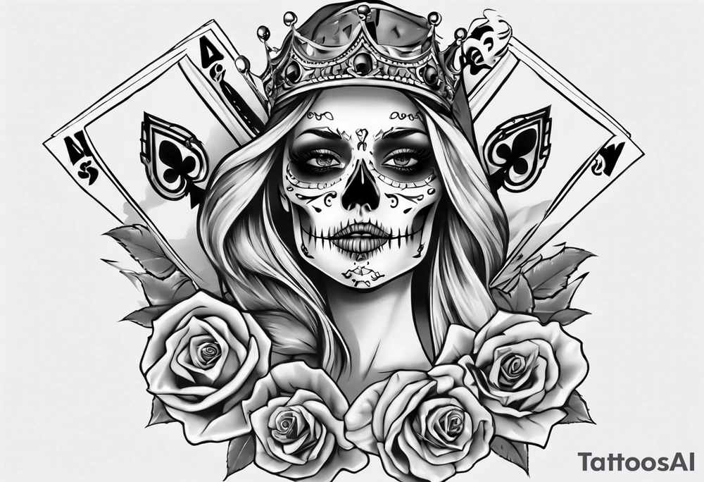 santa la muerta with money and crown
on the card tattoo idea