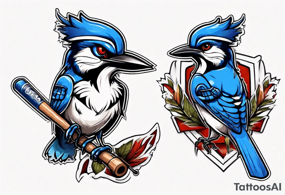 bluejay wearing cricket clothes tattoo idea