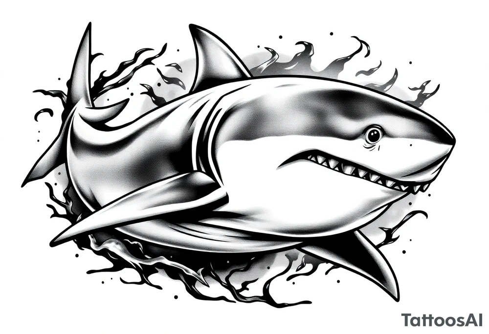 great white shark flowing tattoo idea