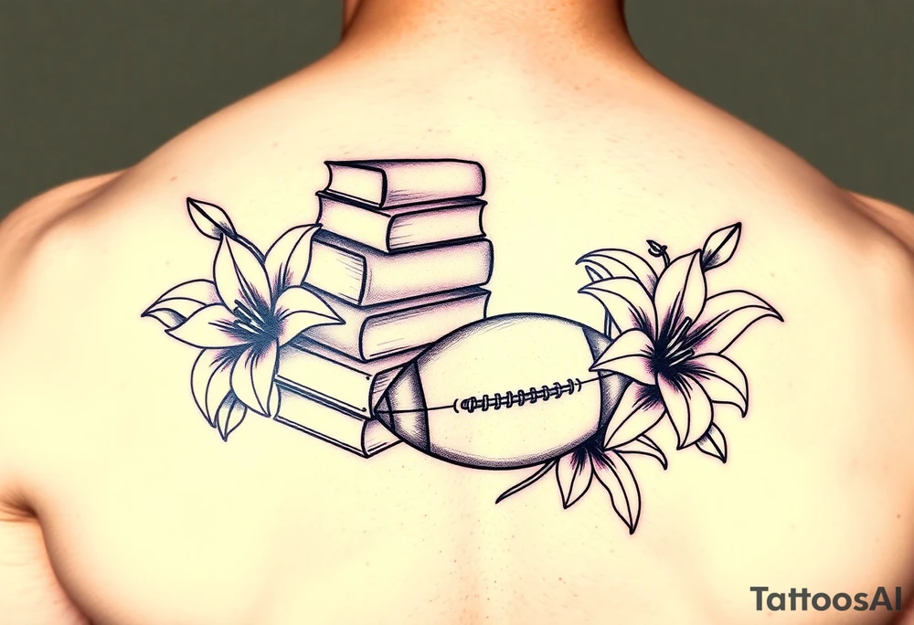 Heather, books, football, lillies, pink, tattoo idea