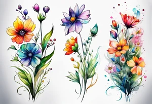 wild flowers long stems all watercolor tattoo idea