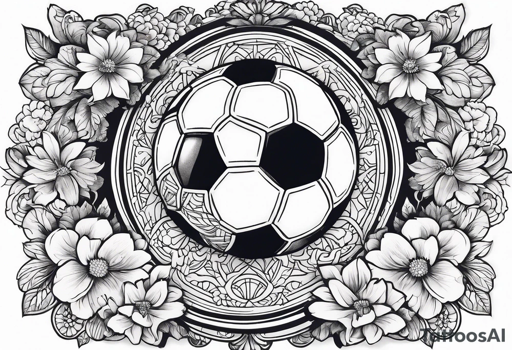 A football with a background full of flowers tattoo idea