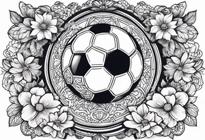 A football with a background full of flowers tattoo idea