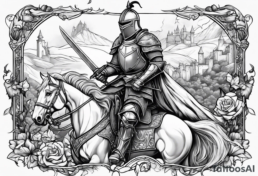 knight feeding cat tattoo idea