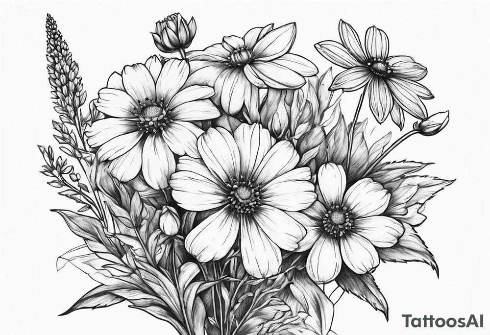 small long stem wildflower bouquet across fott tattoo idea