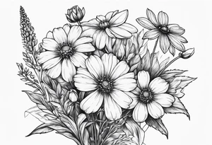small long stem wildflower bouquet across fott tattoo idea