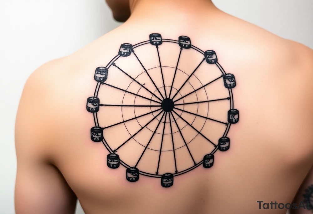 A Ferris wheel with tiny figures climbing it, representing Tris and Four’s iconic moment of trust and bravery, representing movie Divergent tattoo idea