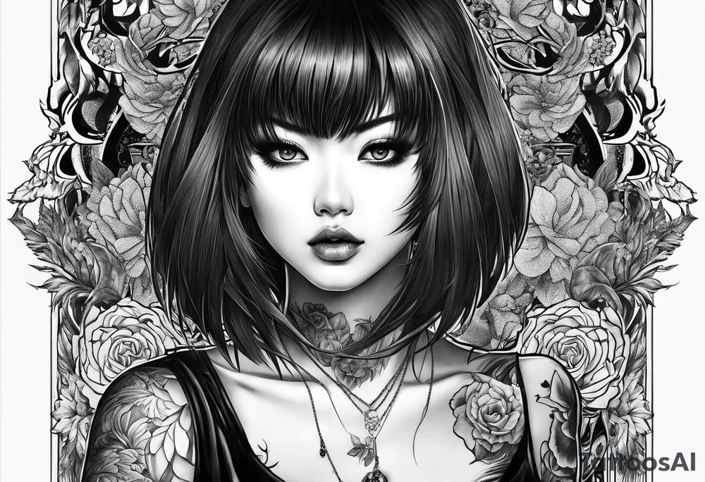 portrait of tomie with gore tattoo idea