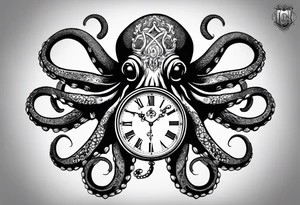 pocket watch wrapped under an aggressive octopus tattoo idea