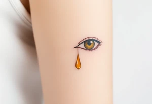 teardrop dripping from the eye, in shades of golden yellow and pale peach tattoo idea