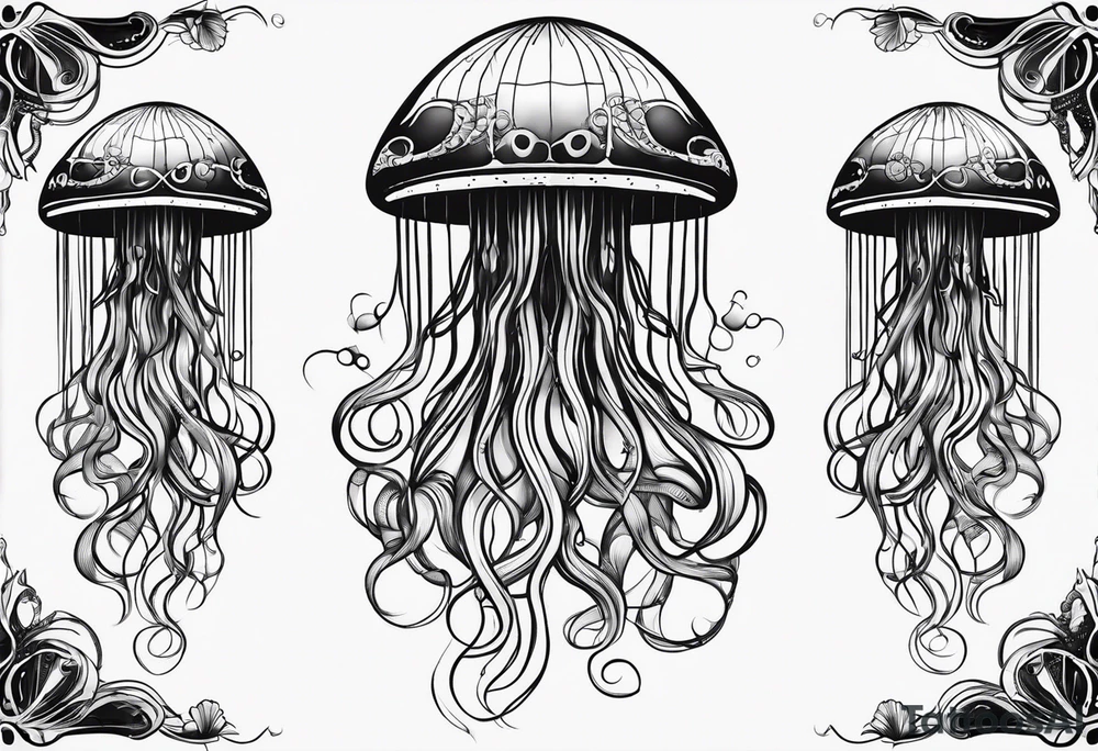 Space jellyfish with long tentacles tattoo idea