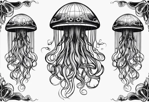 Space jellyfish with long tentacles tattoo idea