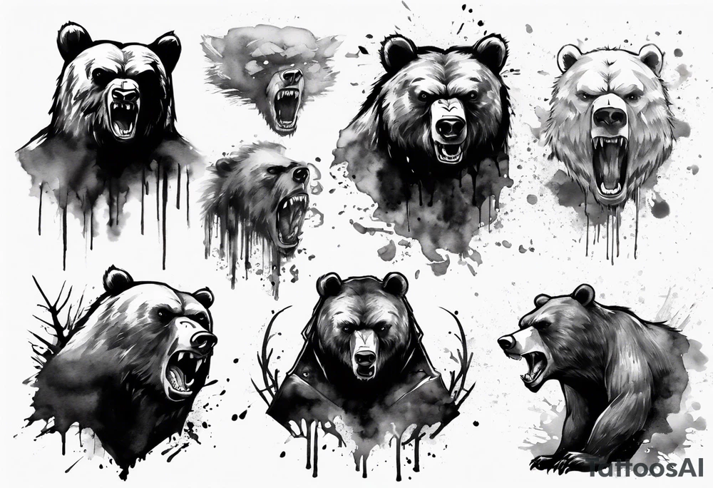 Angry bear coming up behind a city tattoo idea